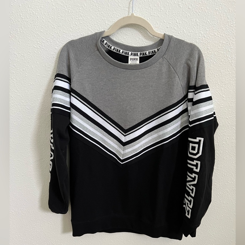 PINK Victoria’s Secret gray black white silver crewneck sweatshirt